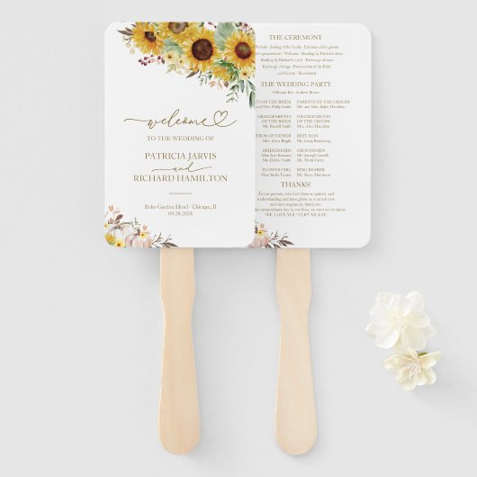Pompoen Zonnebloem Fall Wedding Ceremony Programma Handwaaier (Voorkant en achterkant)