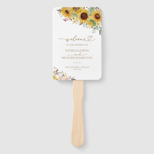 Pompoen Zonnebloem Fall Wedding Ceremony Programma Handwaaier (Voorkant)
