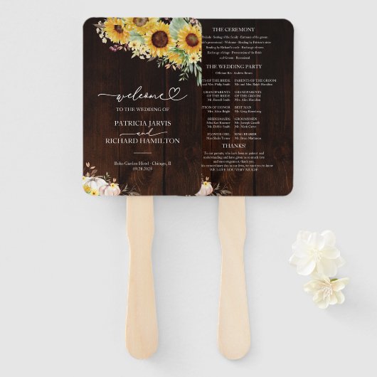 Pompoen Zonnebloem Fall Wedding Ceremony Programma Handwaaier (Voorkant en achterkant)