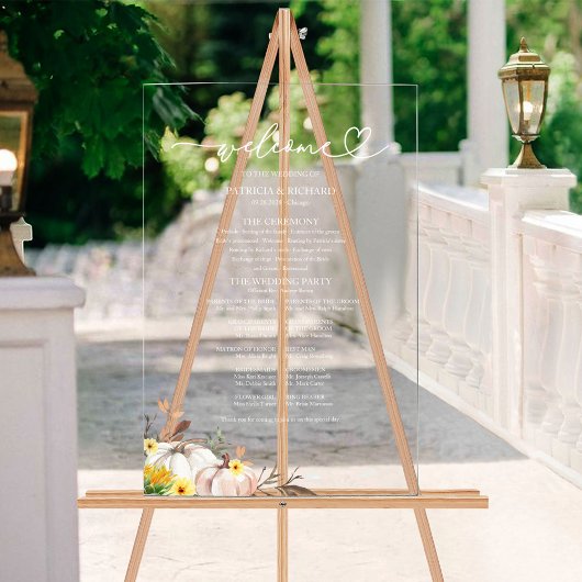Pompoen Zonnebloem Fall Wedding Program Sign Acryl Bord