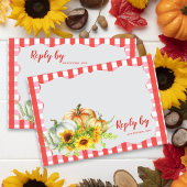 Pompoen & Zonnebloem Herfst Rustieke herfst bruilo RSVP Kaartje