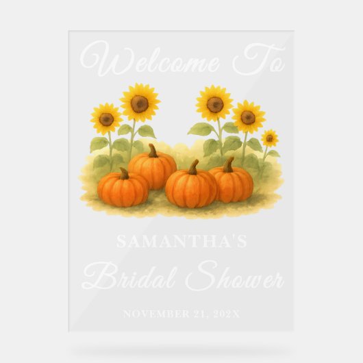 Pompoen & Zonnebloem Herfst Vrijgezellenfeest Welk Acryl Bord (Voorkant)