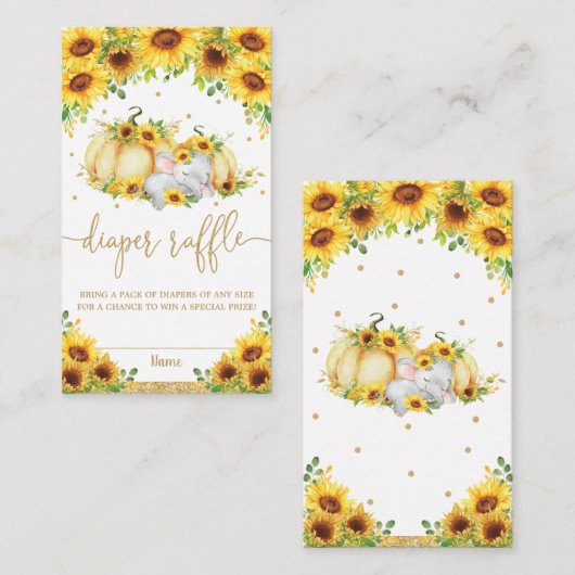 Pompoen Zonnebloem Olifant Douche Luier Raffle Informatiekaartje (Voorkant / Achterkant)