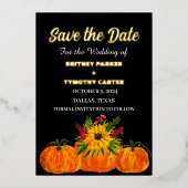 Pompoen Zonnebloem Rustieke Foto QR Code Bruiloft Folie Uitnodiging (Voorkant)