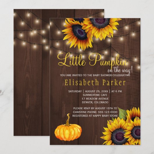 Pompoen Zonnebloemen Rustieke Schuur Houten Baby S Kaart (Voorkant / Achterkant)