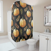 Pompoen Zwart achtergrond Waterverf Patroon Douchegordijn (In situ)