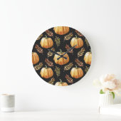 Pompoen Zwart achtergrond Waterverf Patroon Grote Klok (Huis)