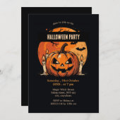 Pompoen Zwart en oranje Halloweenfeest Kaart (Voorkant / Achterkant)