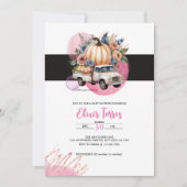 Pompoen Zwart Roze Bloemen Truck Baby shower Kaart (Voorkant)