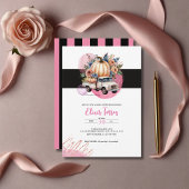 Pompoen Zwart Roze Bloemen Truck Baby shower Kaart