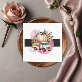 Pompoen Zwart Roze Bloemen Truck Baby shower Servet