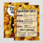 Pompoen & Zwarte Kat Halloween Feest Uitnodiging (Voorkant / Achterkant)