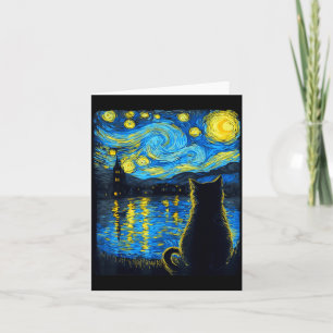 Pompoen Zwarte Kat Halloween Van Gogh Sterrennacht Kaart