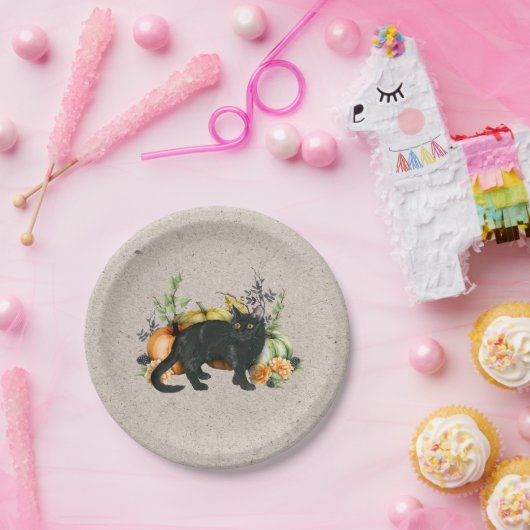 Pompoen Zwarte Kat Herfst Herfst Papieren Bordje (Feest)