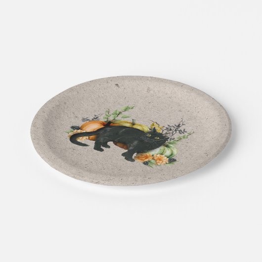 Pompoen Zwarte Kat Herfst Herfst Papieren Bordje (Gekanteld)