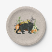 Pompoen Zwarte Kat Herfst Papieren Bordje (Voorkant)