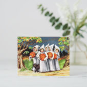  pompoen zwarte kat kinder Halloween briefkaart (Staand voorkant)