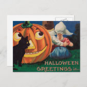  pompoen zwarte kat kinder Halloween briefkaart (Voorkant / Achterkant)