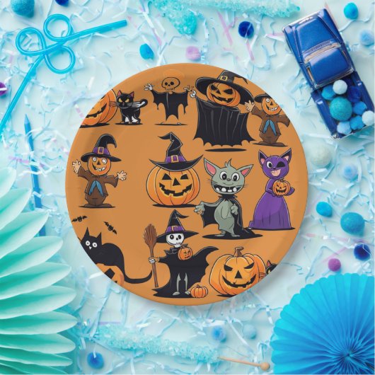 Pompoen Zwarte Kat Skeletten Halloween Papier Bord (Feest)