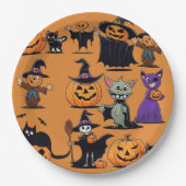 Pompoen Zwarte Kat Skeletten Halloween Papier Bord (Voorkant)