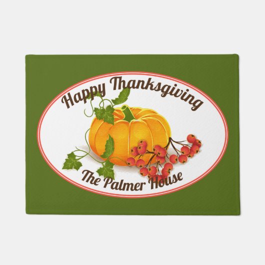 Pompoenbessen en bladeren herfst Happy Thanksgivin Deurmat (Voorkant)