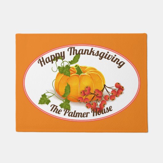 Pompoenbessen oranje herfst Happy Thanksgiving Deurmat (Voorkant)