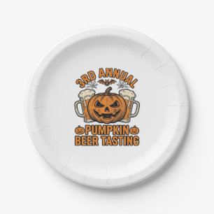 Pompoenbierproeverij Vintage Halloween T-shirt ont Papieren Bordje