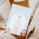 Pompoenblauw Gingham Baby Boy Shower Arch Kaart