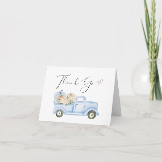 Pompoenblauw Truck Baby Boy Shower Bedankkaart (Voorkant)