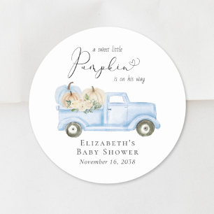 Pompoenblauw  Truck Baby Boy Shower Ronde Sticker