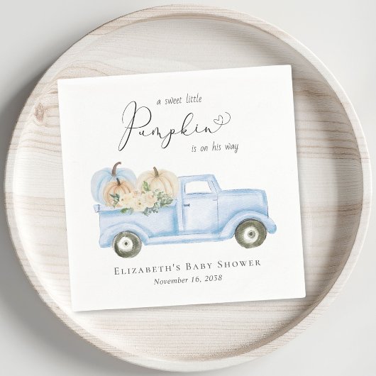 Pompoenblauw  Truck Baby Boy Shower Servet