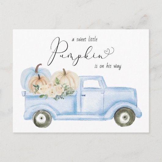 Pompoenblauw  Truck Baby Boy Shower Uitnodiging Briefkaart (Voorkant)