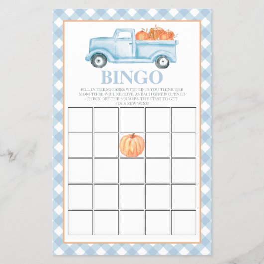 Pompoenblauw truck Baby shower Bingo Flyer (Voorkant)