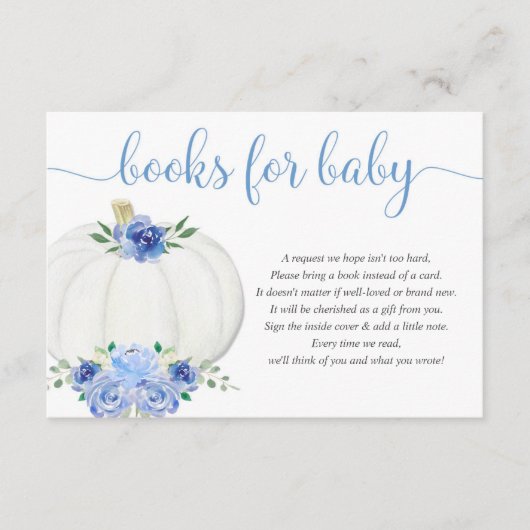 Pompoenblauw wit bloemenjongensboeken voor baby en informatiekaartje (Voorkant)