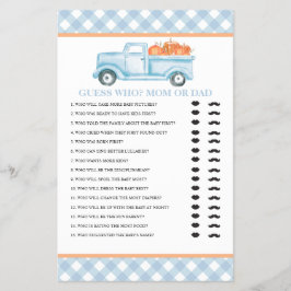 Pompoenblauwe truck Baby Guess Who Baby shower Gam Flyer