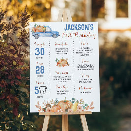 Pompoenblauwe vrachtwagen 1e verjaardag mijlpaal t poster