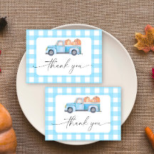 Pompoenblauwe vrachtwagen bedankkaart