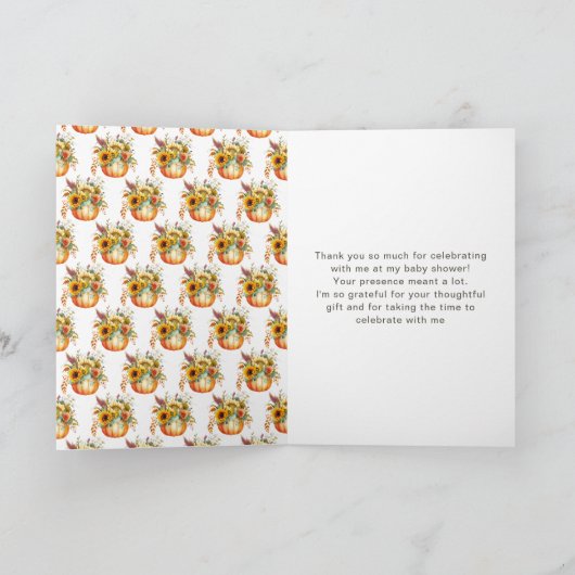 Pompoenbloem boeket Baby shower Bedankkaart (Binnen)