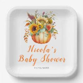 Pompoenbloem boeket Baby shower Papieren Bordje
