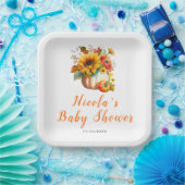 Pompoenbloem boeket Baby shower Papieren Bordje (Feest)