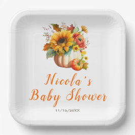 Pompoenbloem boeket Baby shower Papieren Bordje