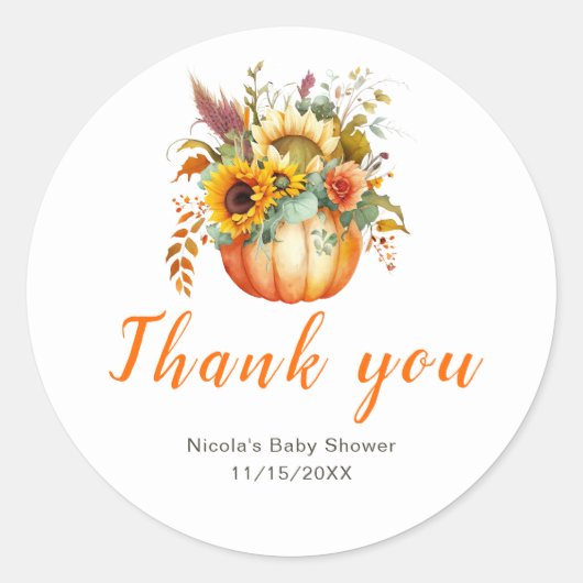 Pompoenbloem boeket Baby shower Ronde Sticker (Voorkant)