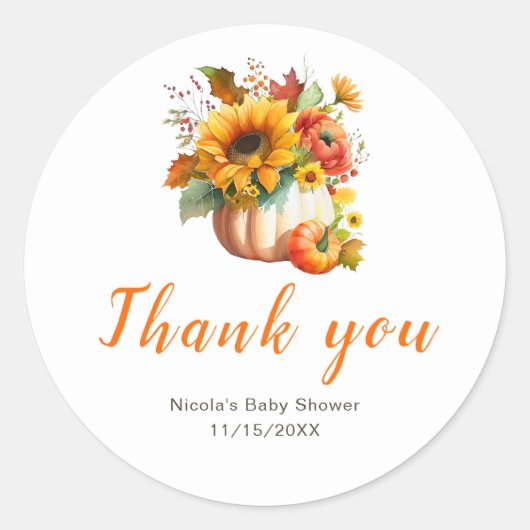 Pompoenbloem boeket Baby shower Ronde Sticker (Voorkant)