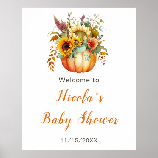 Pompoenbloem Boeket Baby shower Welkomstbord Poster (Voorkant)