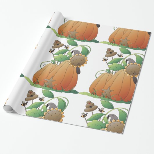 Pompoenbloemen en bijen cadeaupapier (Uitgerold)