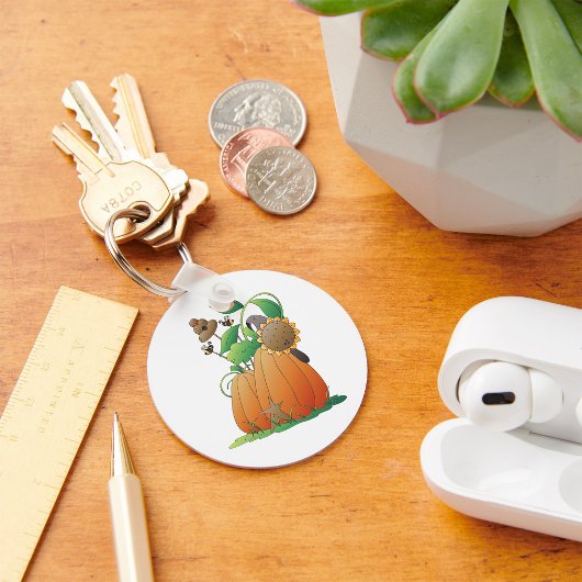 Pompoenbloemen en bijen sleutelhanger