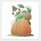 Pompoenbloemen en bijen vierkante sticker (Voorkant)