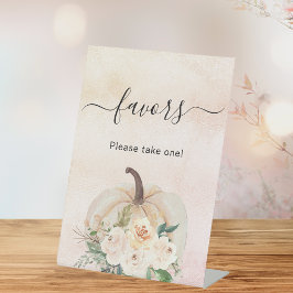 Pompoenbloemen gunst teken reclamebord met voetstuk