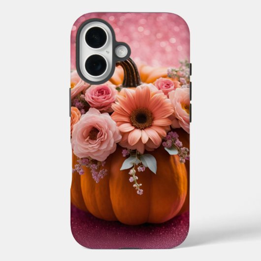 Pompoenbloemen Roze Glitter iPhone 16 Hoesje (Achterkant)
