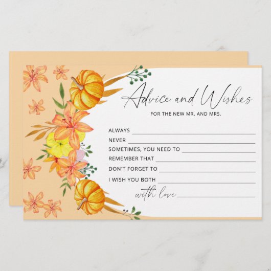 Pompoenboog advies en wensen vrijgezellenfeest briefpapier (Voorkant / Achterkant)